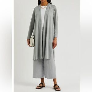 Eileen Fisher 2X Long Cardigan Organic Linen Cotton Open Gray Lightweight NWT